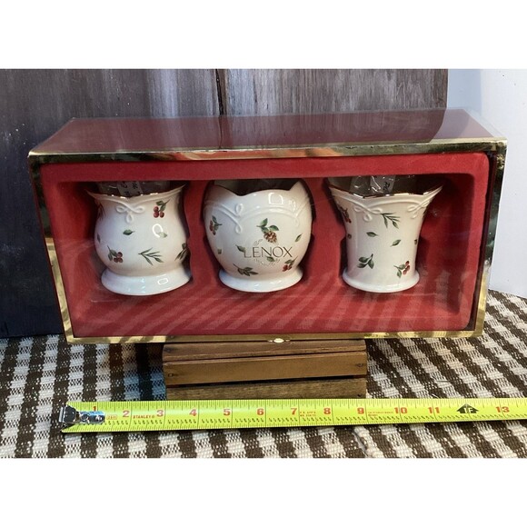 Lenox Williamsburg Boxwood and Pine Set of 3 Votive Candle Holders New - Picture 1 of 16